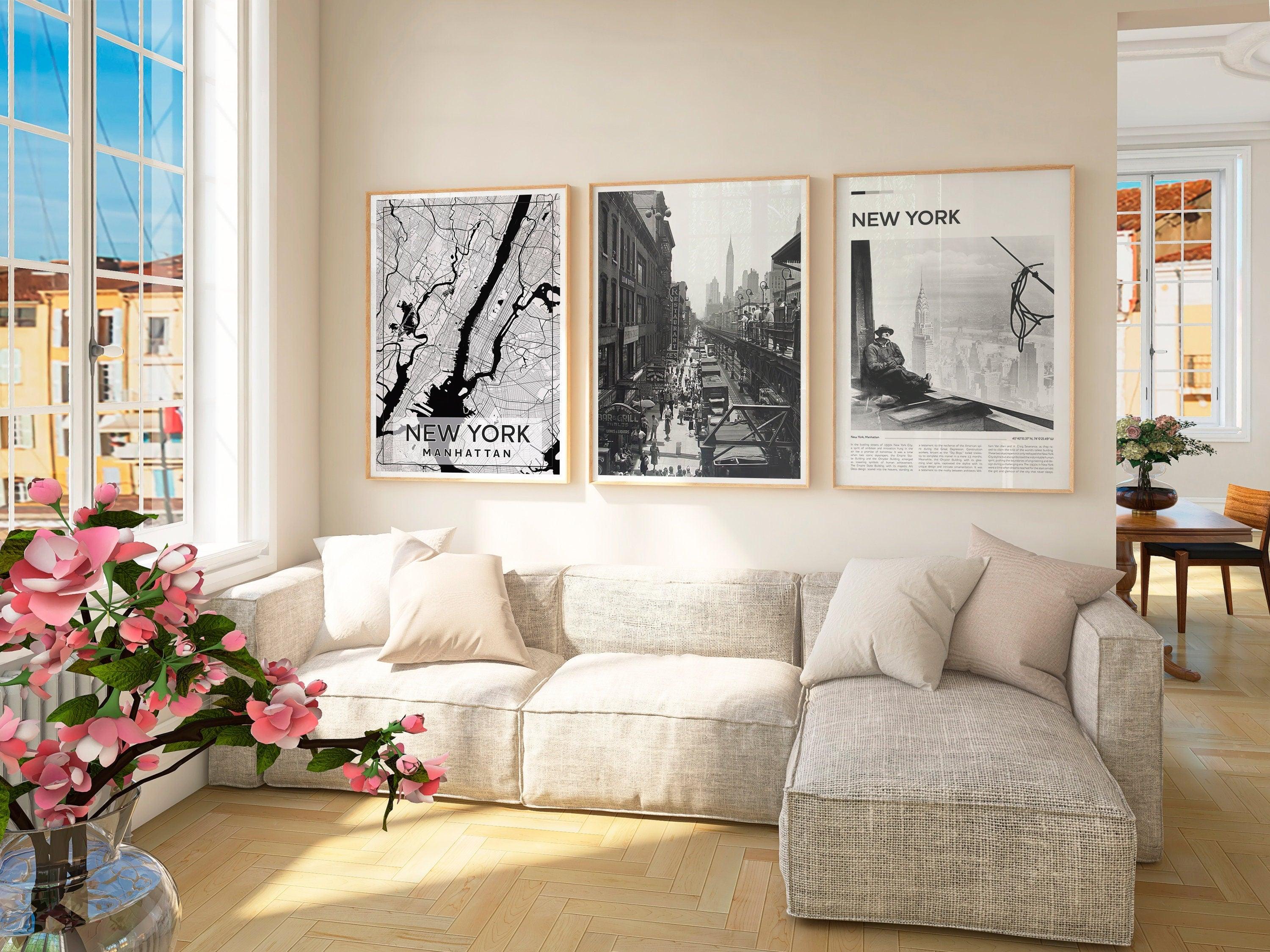 New York City Set of 3, Aesthetic Vintage Posters, Black And White Photo Gallery, USA Travel Gift, Vintage Gallery Set