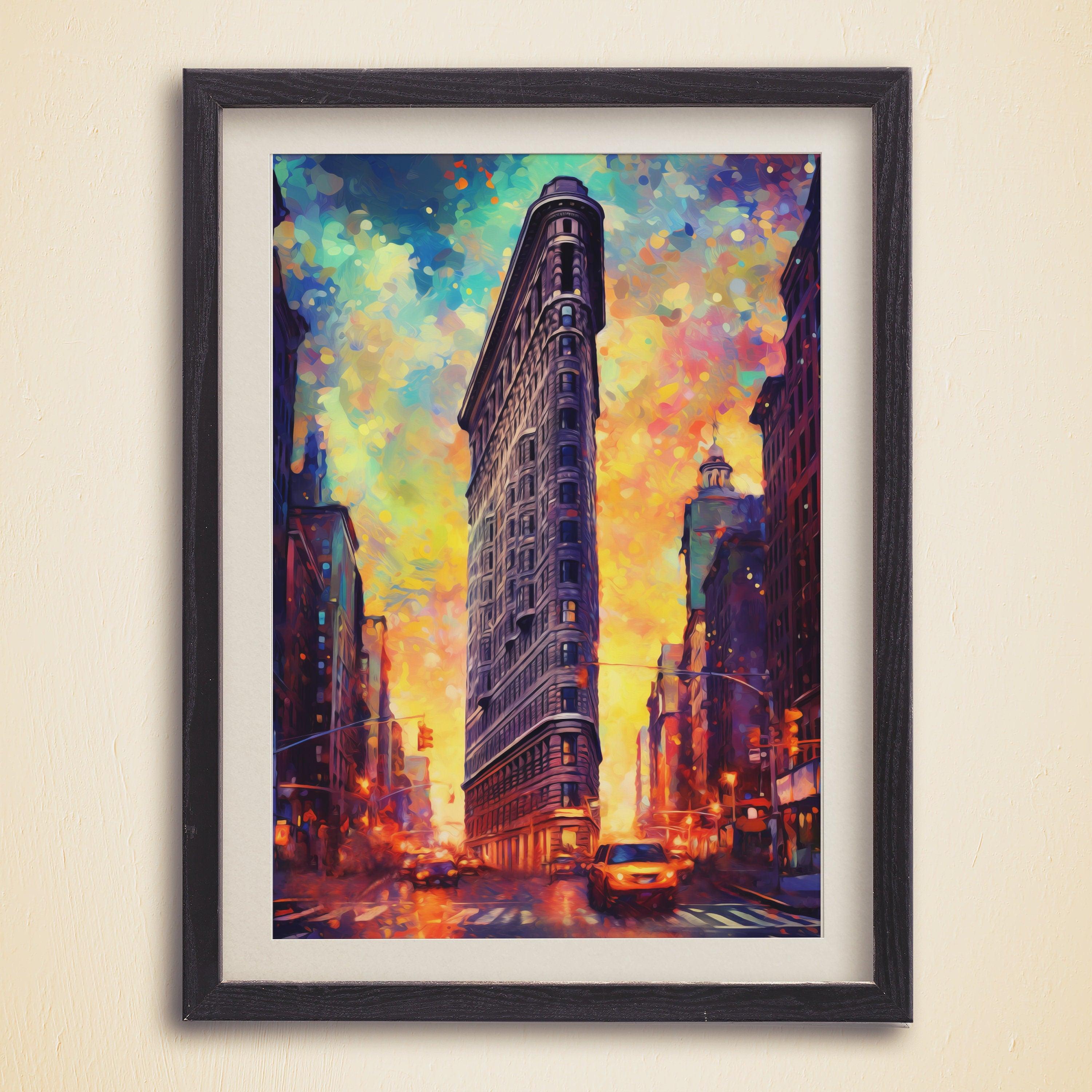 New York City Travel Poster, Pop Lights, Manhattan Colorful Wall Art, Vibrant USA Print, Handmade USA Travel Gift, NYC Oil Painting