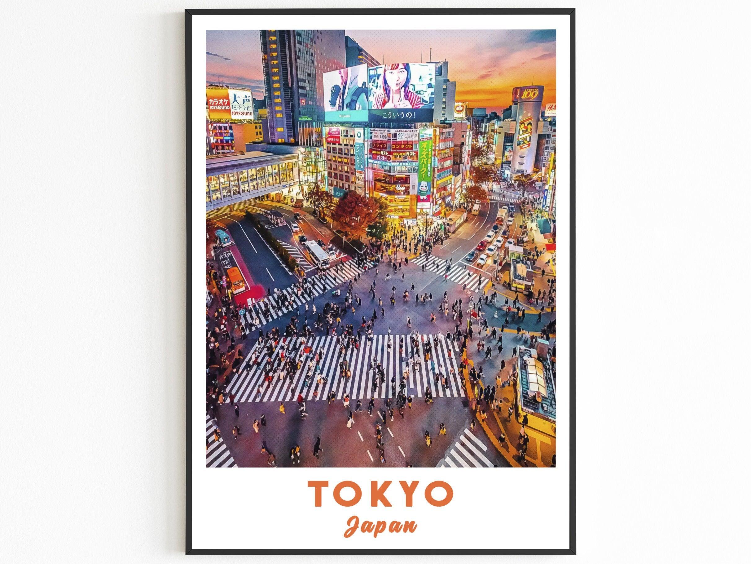 Japan Poster, Tokyo Print, Colorful Travel Poster, Shibuya, Famous Place, Crossing, City Room Decor, Gift For World Traveller