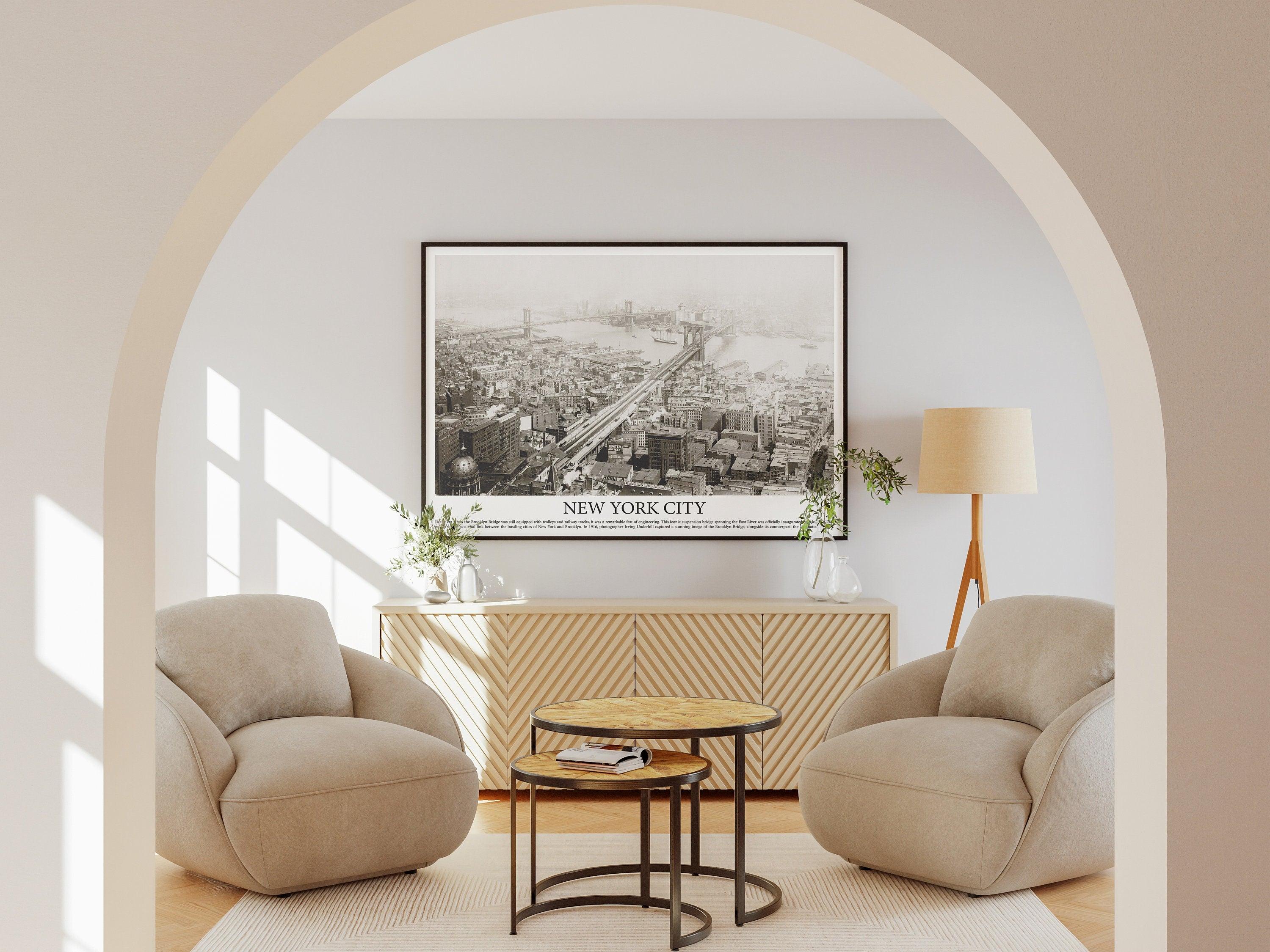 New York Landscape Vintage Poster, Brooklyn Bridge, Manhattan Bridge, Black And White Photography, NYC Gift, Old Historical Photo,